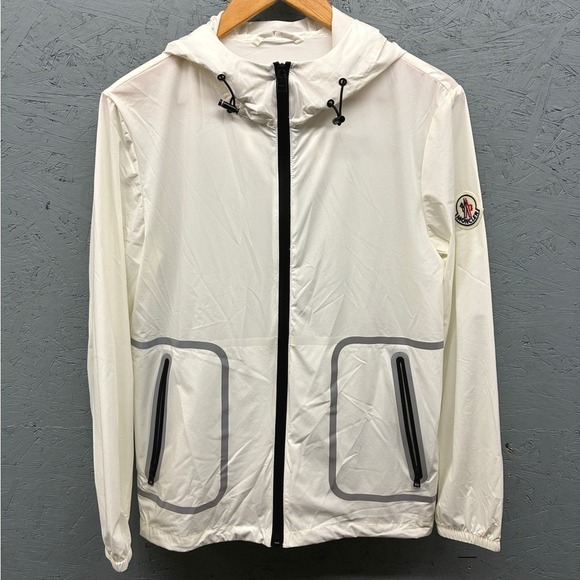 Moncler Jackets & Blazers - Moncler Hooded Windbreaker Jacket Womens XS 0 White Reflective Zip Outerwear